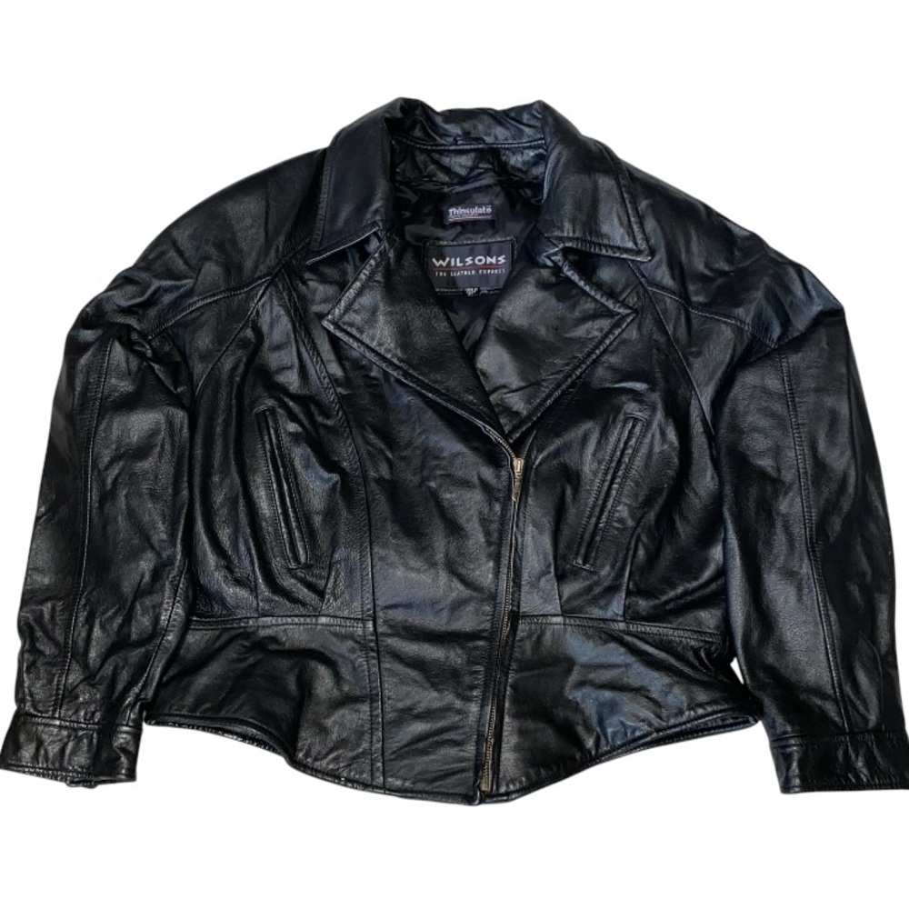 WILSONS LEATHER Motorcycle Jacket Womens Deep V Cropped Biker Jacket Sized XL